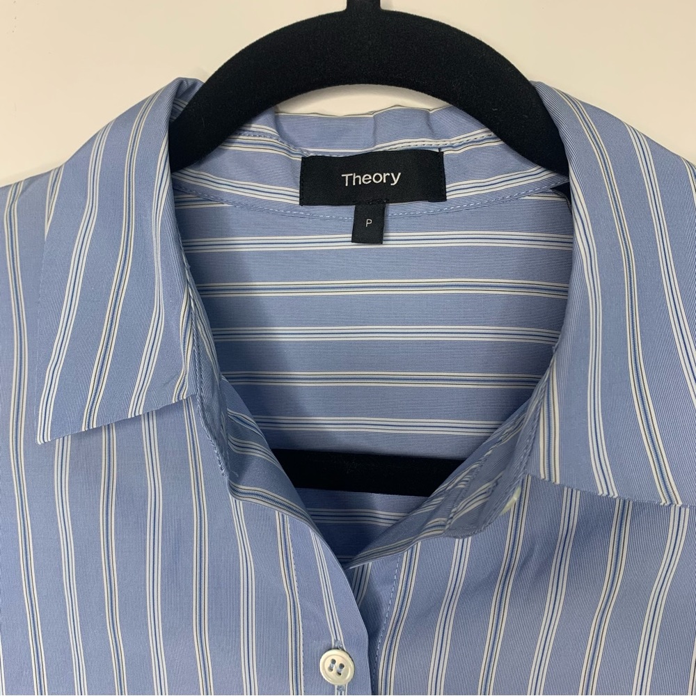 Theory Blue Lourah Cotton Tech Stripe Blouse Size P / Size 0-00 - Picture 7 of 12